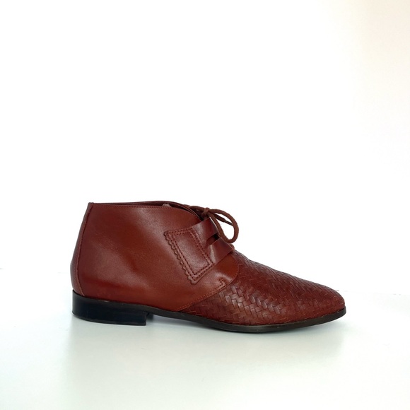 Vintage 90's Cognac Brown Woven Leather Ankle Boots Booties Pappagallo Size 8.5 - Picture 8 of 15